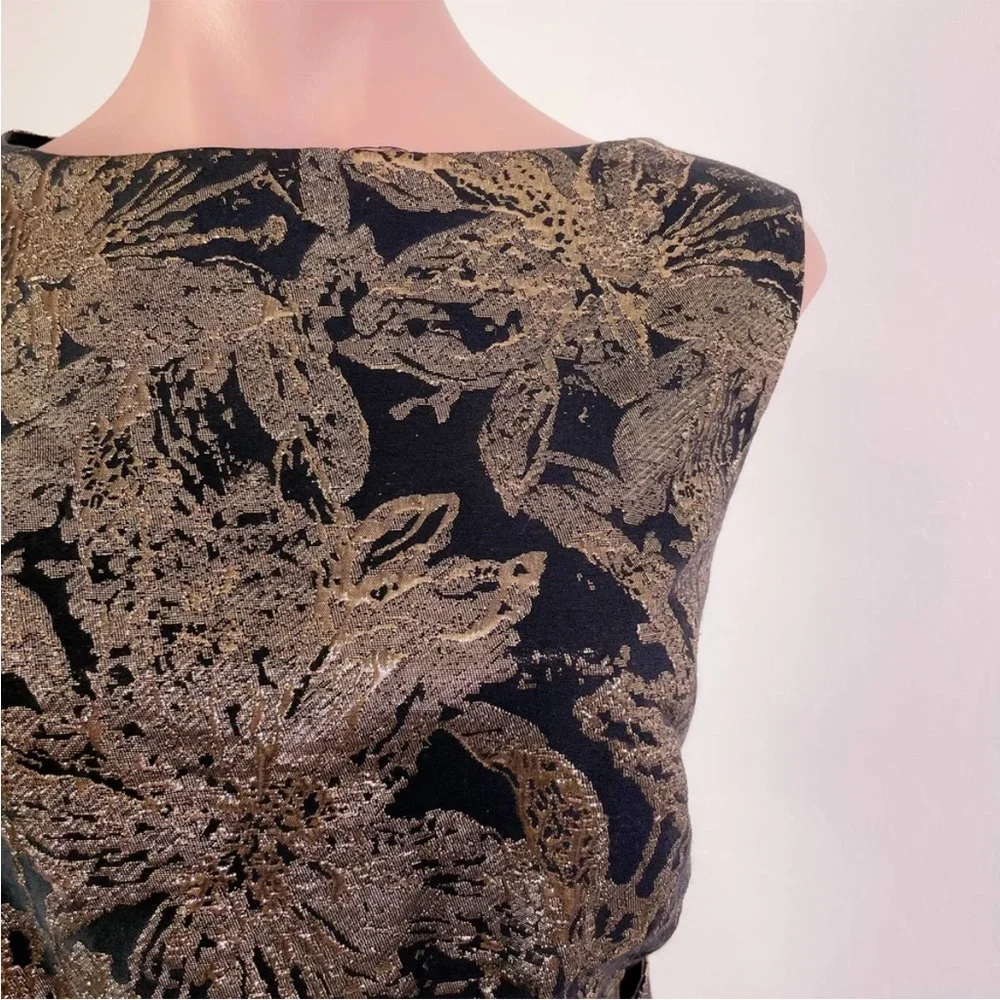 Jacquard Aurelia Black Gold Belt Sheath Midi Dress - Picture 6 of 9